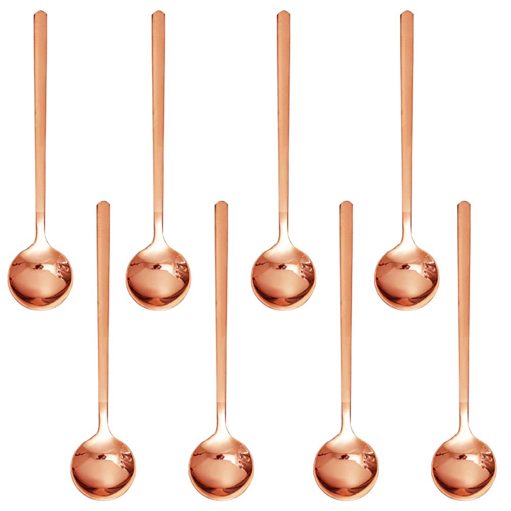 Pack Of 8, Rose Gold Plated Stainless Steel Espresso Spoons, Findtop Mini Teaspoons Set For Coffee Sugar Dessert Cake Ice Cream