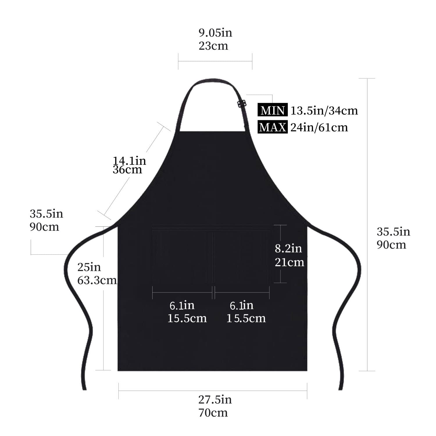 Ured 2Pcs Black Apron For Women