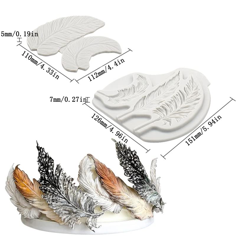Cestony 2Pcs Feather Silicone Molds For Diy Cake Fondant Biscuit Cookies Soap Sugar Pudding Chocolate Hard Candies Dessert Candl