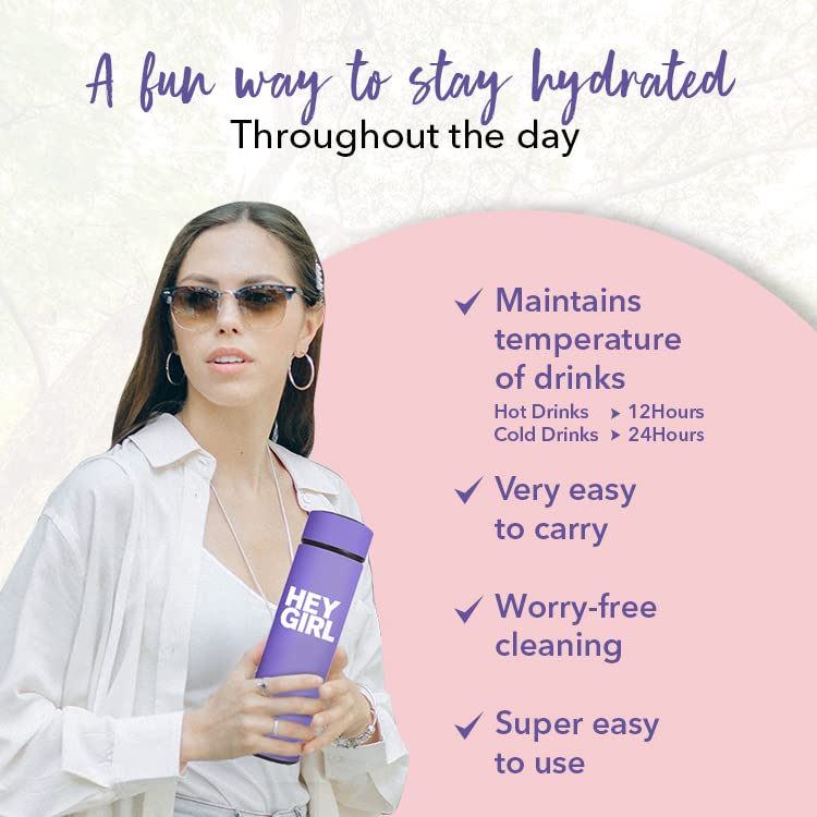 Hey Girl Tea Infuser Bottle 450Ml - Insulated Stainless Steel Water Bottle - Thermos Tea Tumbler With Tea Diffuser - Portable Tr