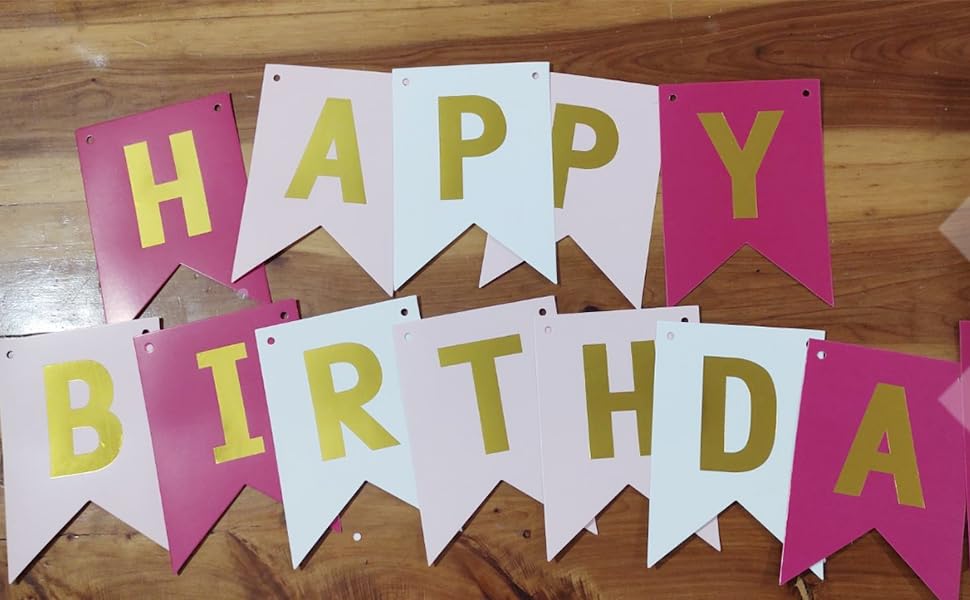 Tri-Color Happy Birthday Banner With Gold Letters, Swallowtail Design Hanging Signs Party Decorations