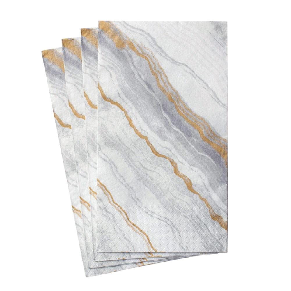 Caspari Marble Paper Guest Towel Napkins In Grey, 15 Per Package