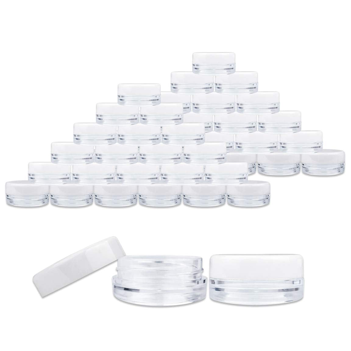 Beauticom (Quantity: 200 Pcs) 3G/3Ml Round Clear Jars With White Lids For Small Jewelry, Holding/Mixing Paints, Art Accessories