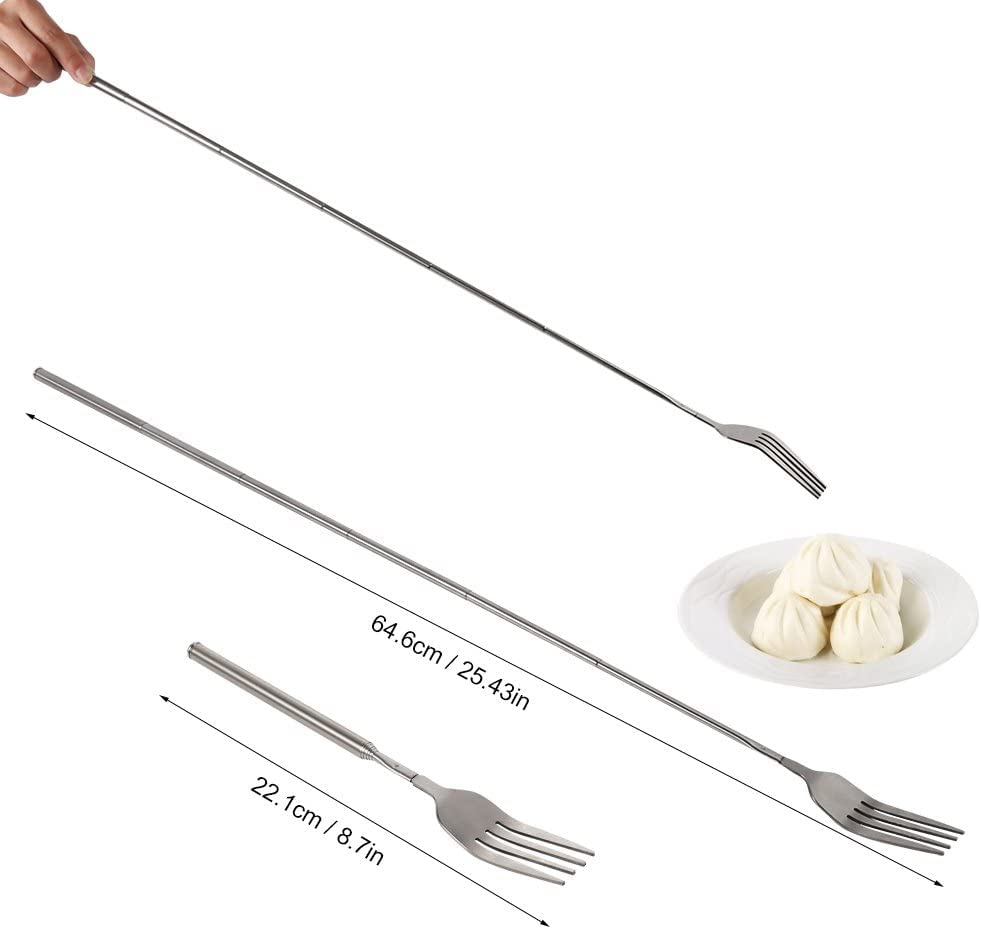 Telescopic Fork, Stainless Steel Extendabl Long Handle Fork, Barbecue Toasting Dinner Fruit Dessert Long Fork Cutlery, Non-Toxic