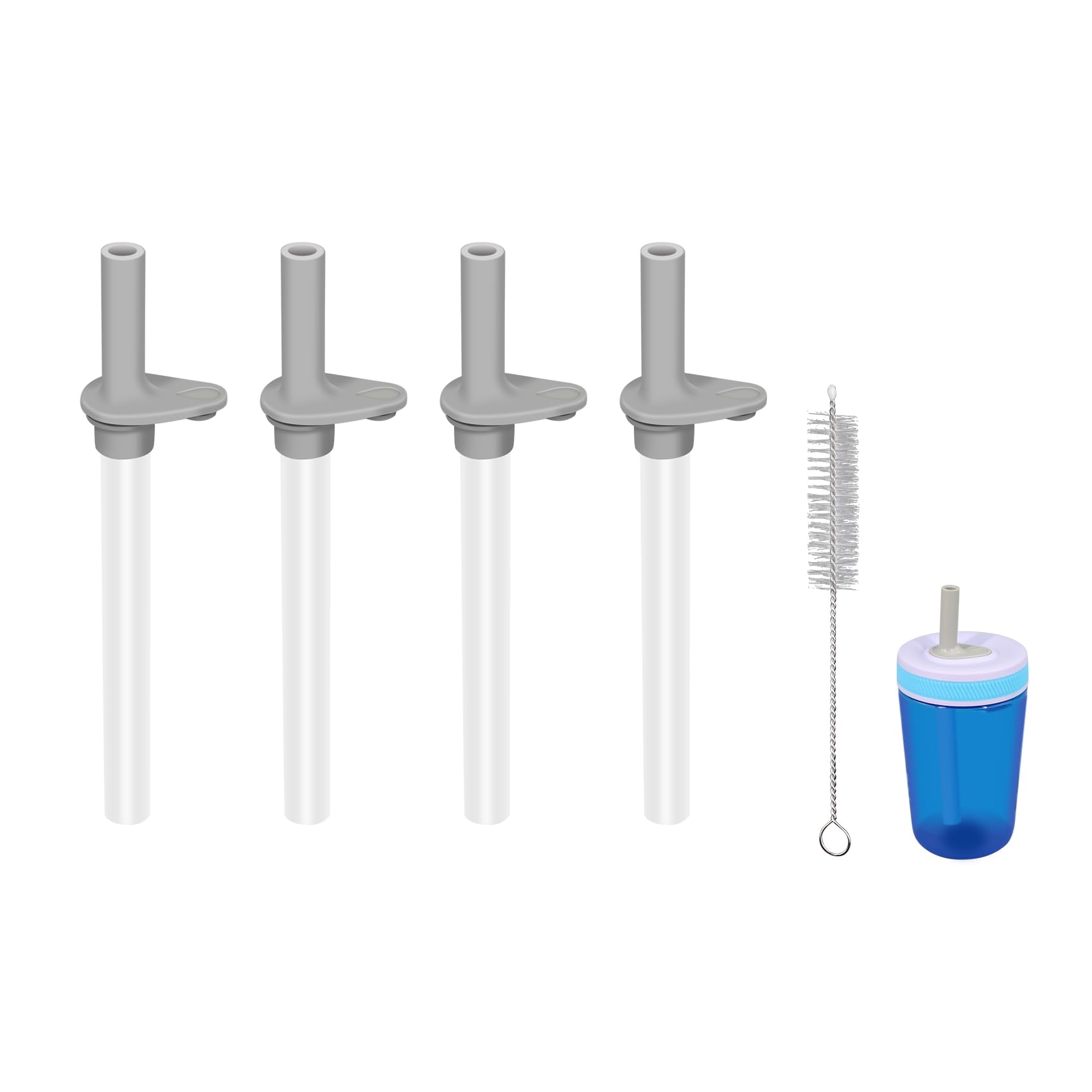 Klowoah Replacement Straws Compatible With Zak 15Oz Water Bottle,Reusable Straw With Cleaning Brush (Grey-4 Pack)
