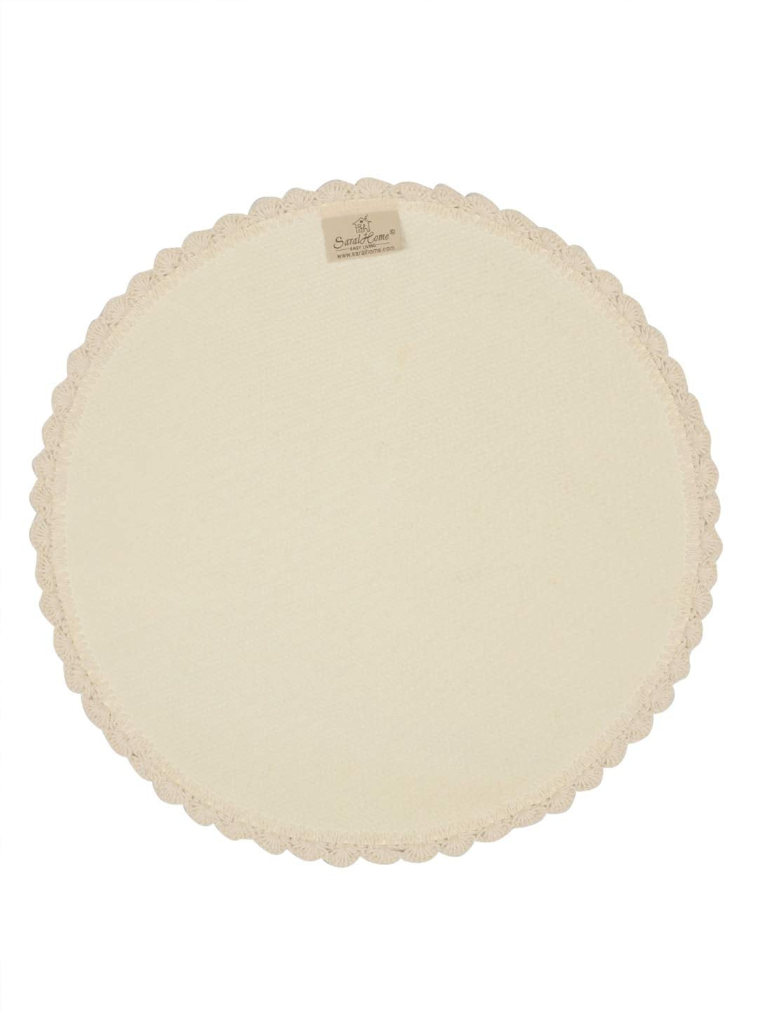 SARAL HOME EASY LIVING White Jute & Cotton Printed Round Table Mat - Pack of 4 PC, 38x38 cm