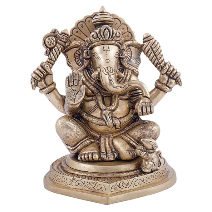 Shreeyaash Brass Lord Ganesha Murti Statue For Home And Office Pooja Puja Brass Sitting Ganesha Ganpati Idol For Gift Ganesh Big