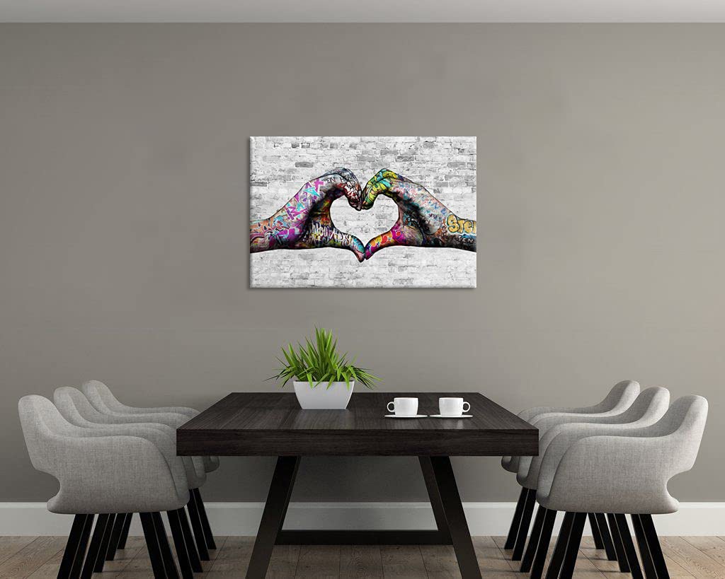 Zlove Love Heart Hands Canvas Wall Art Graffiti Painting Prints Romantic Pictures Artwork For Couple Bedroom 24X36Inch