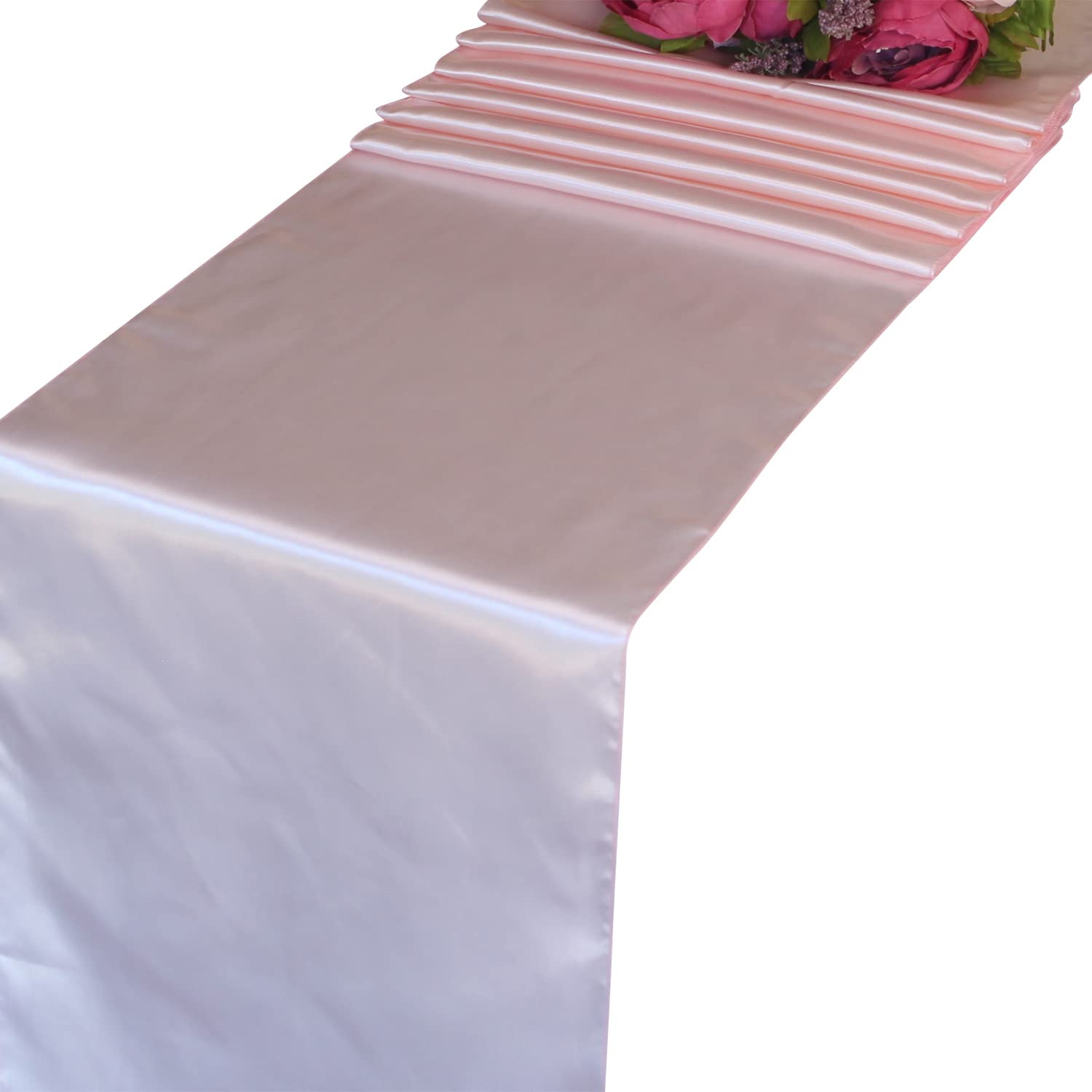 Welmatch Blush Pink Satin Table Runners 5 Pcs Wedding Banquet Party Event Decoration Table Runners (Blush Pink, 5)