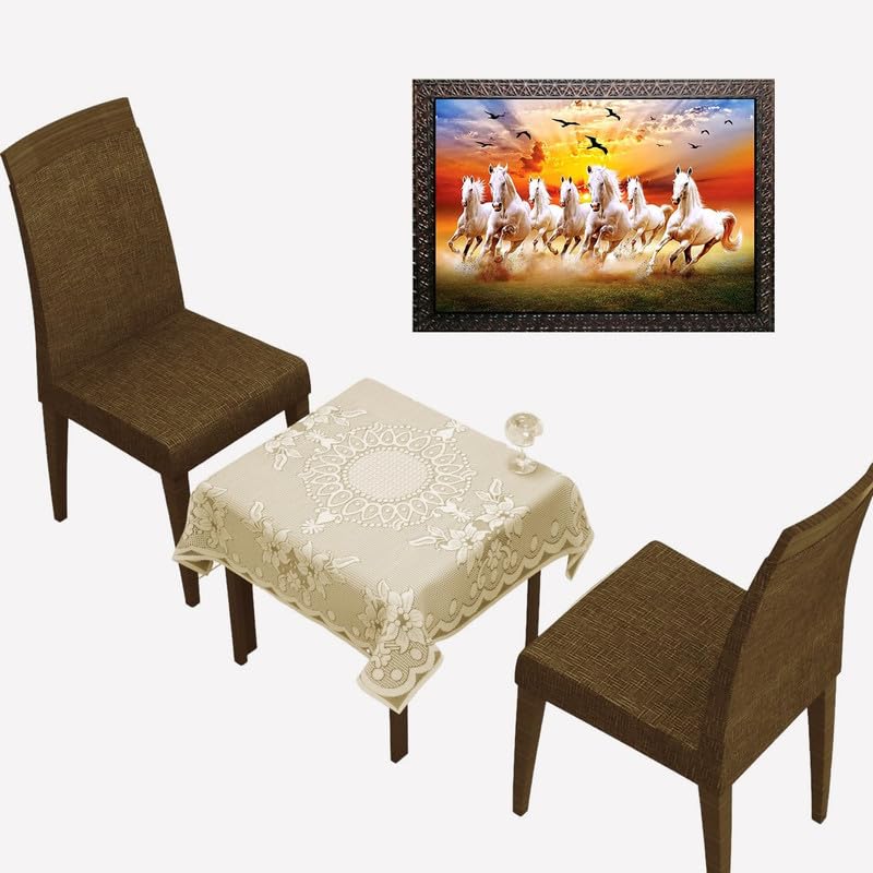 Stunning Look Beautiful Square 2 Seater Floral Center Table Cover  Light Cream (40x40 inch)
