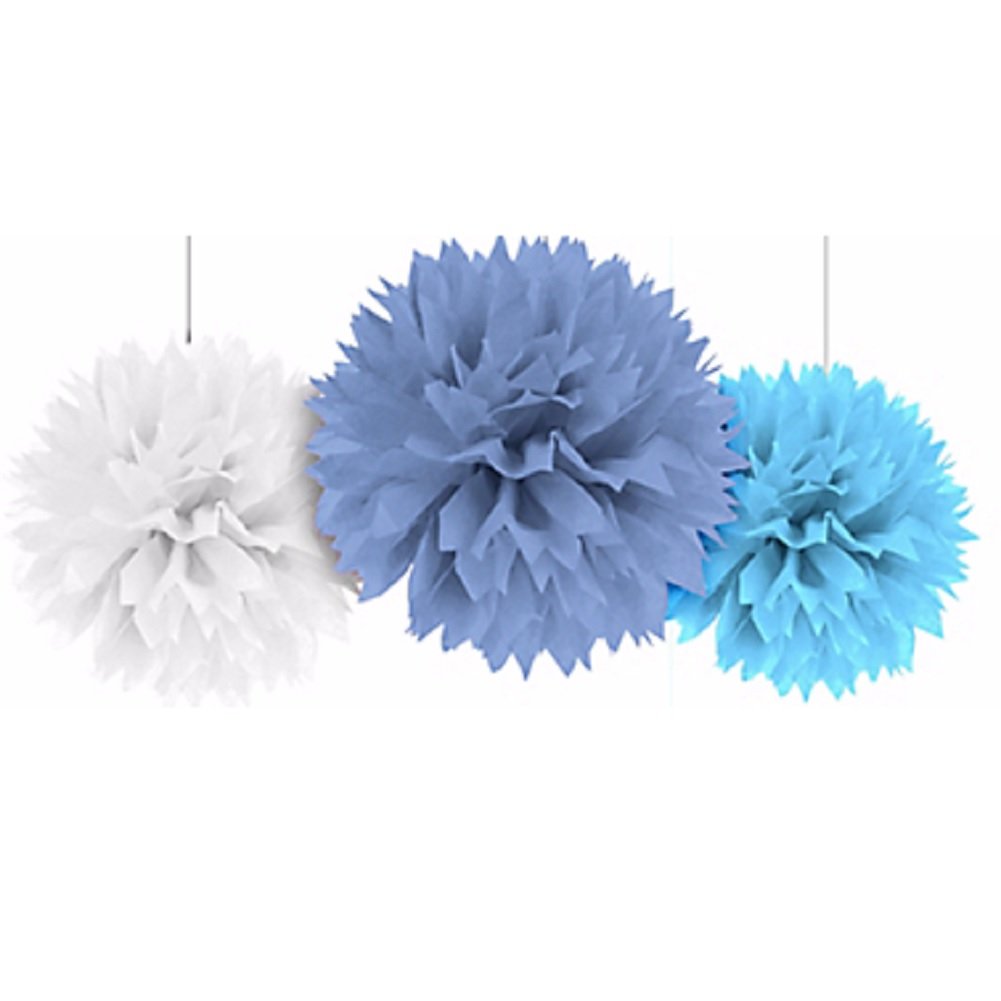 Amscan Fluffy Baby Shower Hanging Decorations-Boy, 16'', Blue
