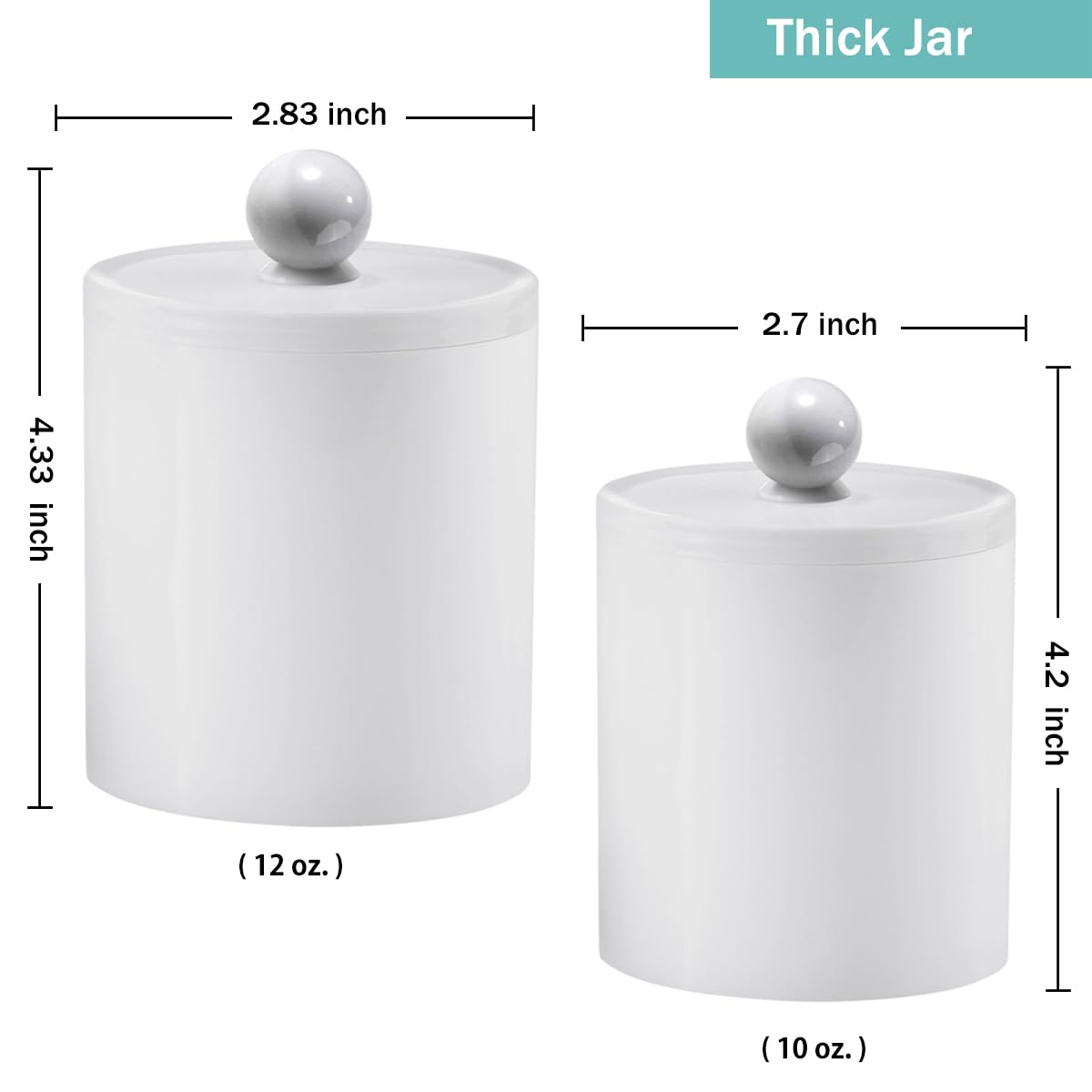 6 Pack of 12 Oz. Qtip Dispenser Apothecary Jars Bathroom with Labels - Qtip Holder Storage Canister Clear Plastic Acrylic Jar for Cotton Ball Cotton Swab Cotton Rounds Floss Picks  Hair Clips (White)