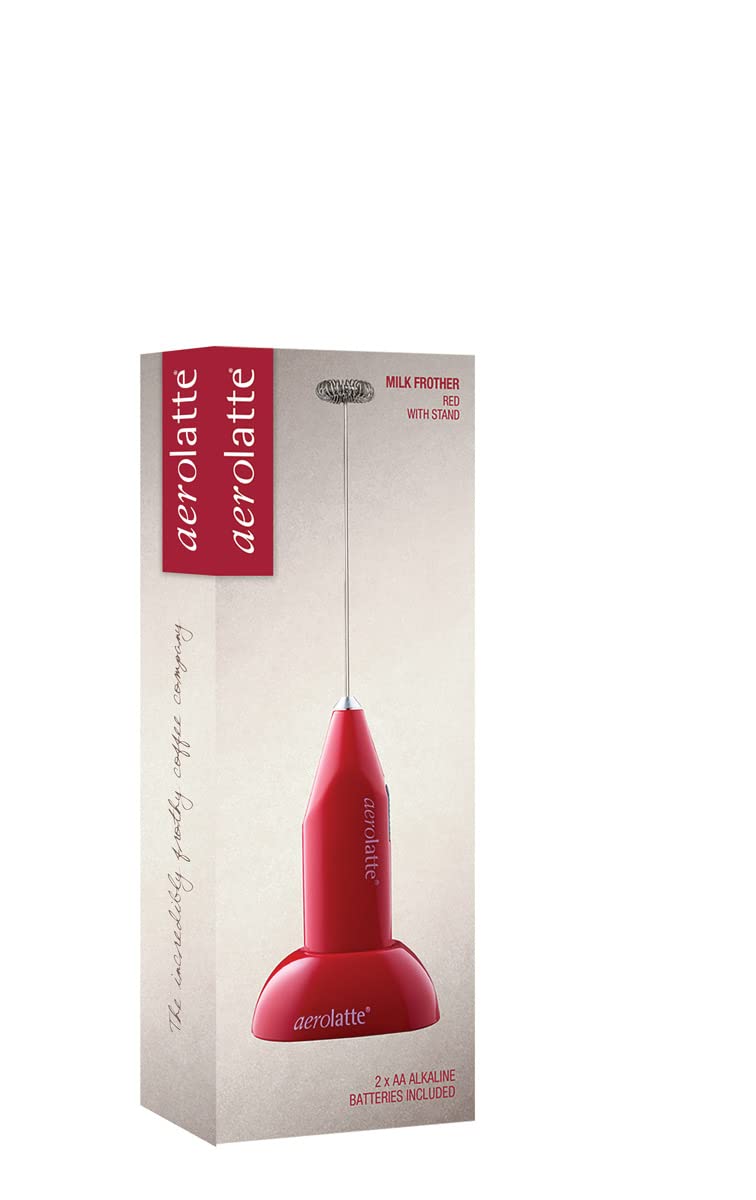 Aerolatte Milk Frother With Counter Stand, The Original Steam-Free Frother, Red