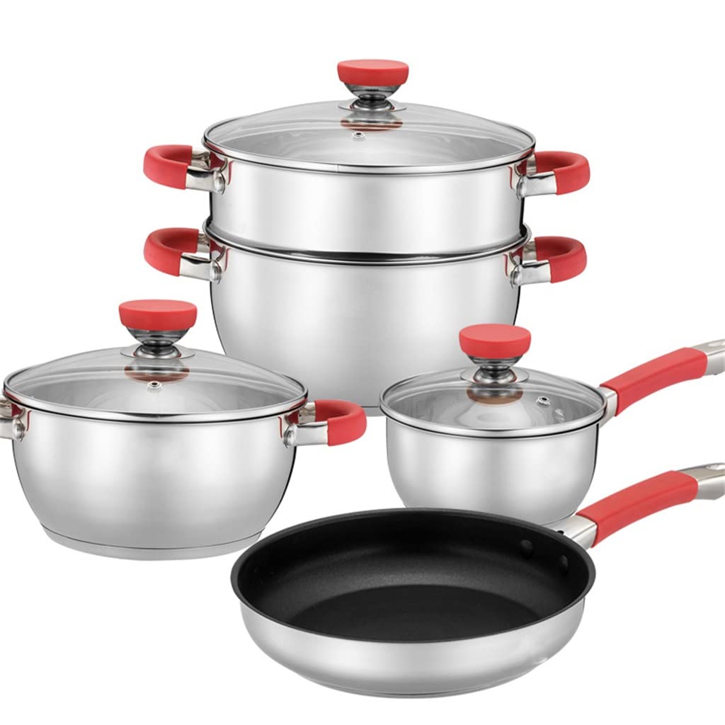 Cooking Tools 8 Piece Stainless Steel Cookware Set Nonstick Casserole + Milk Pan + Steamer Kitchen