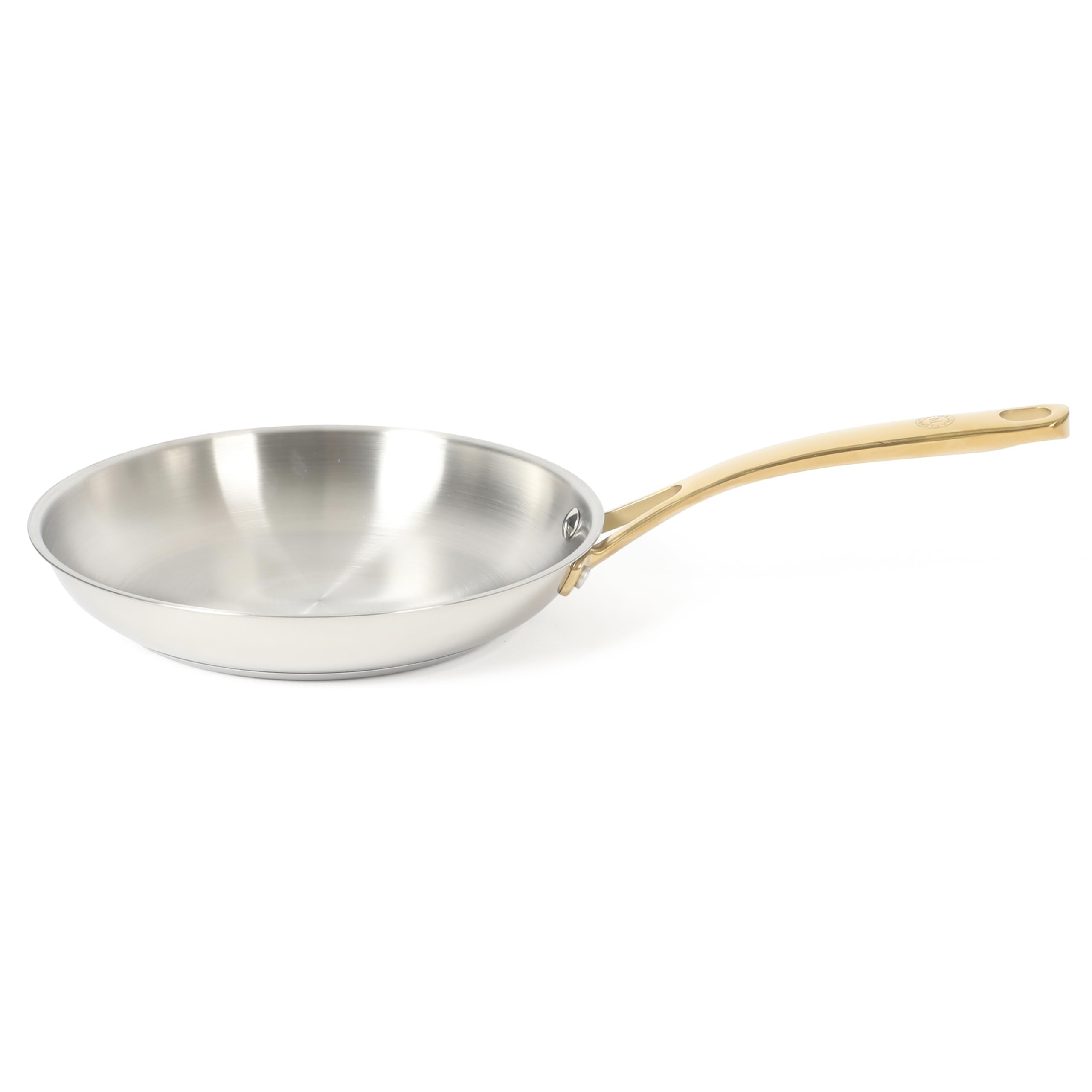 Martha Stewart Castelle 9.5-Inch Stainless Steel Frying Pan With Gold-Tone Handle - Tri-Ply Encapsulated Bottom, Oven Safe & Ind