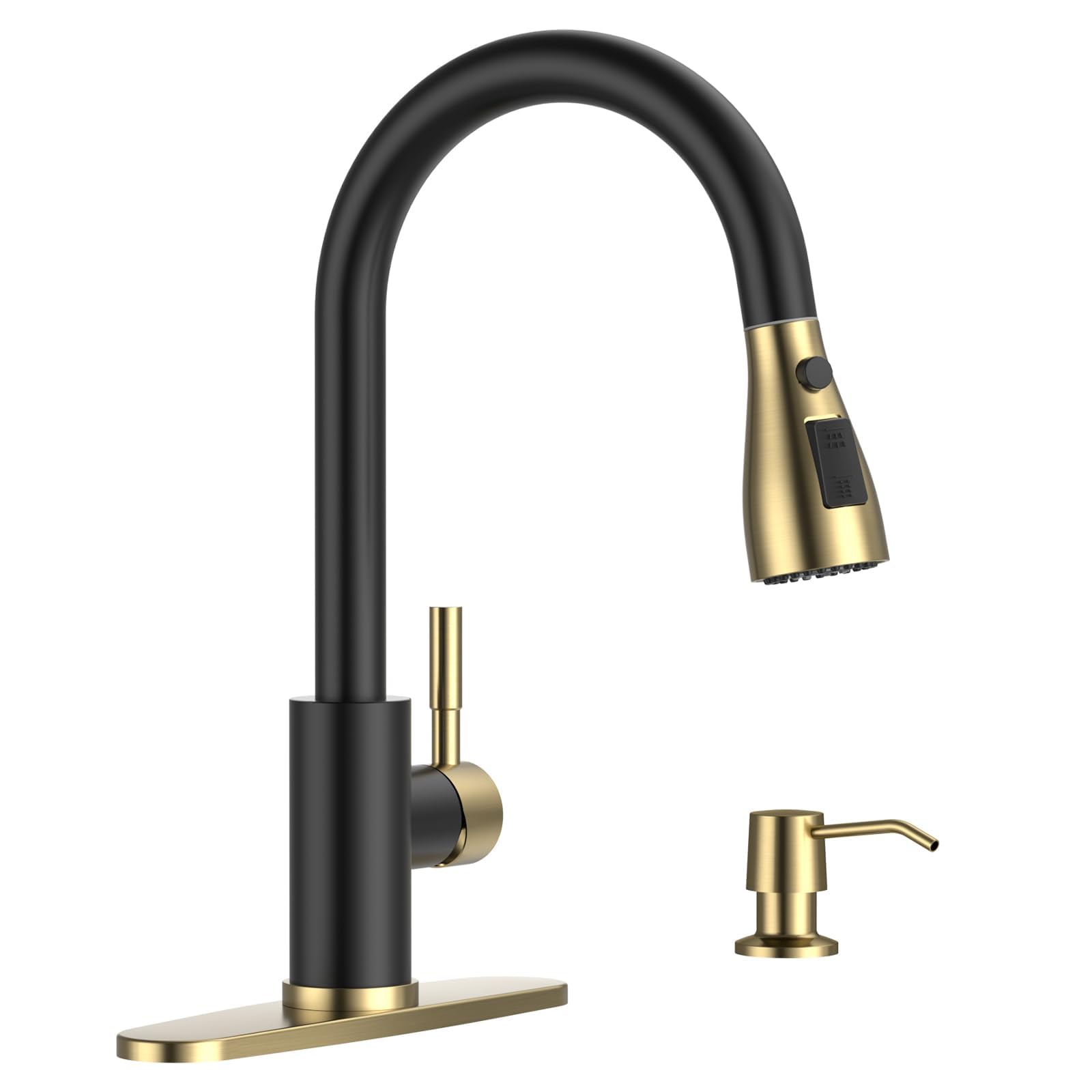 APPASO Black and Gold Kitchen Faucet, Stainless Steel Kitchen Sink Faucets with Soap Dispenser and Pull Down Sprayer 3 Modes, Hi