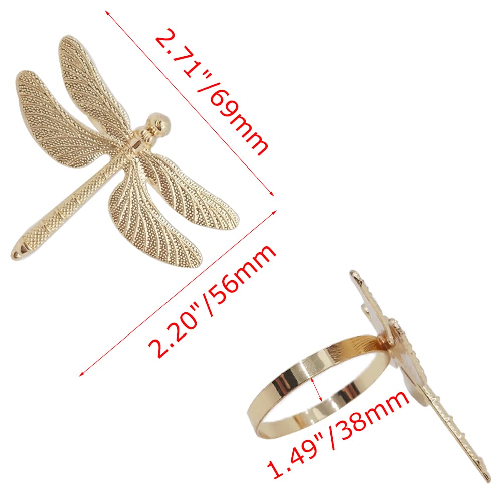 Cpellesse 6 Pcs Gold Napkin Ring Dragonfly Napkin Rings Holders Insect Napkin Rings Buckle For Thanksgiving,Christmas, Family Ga