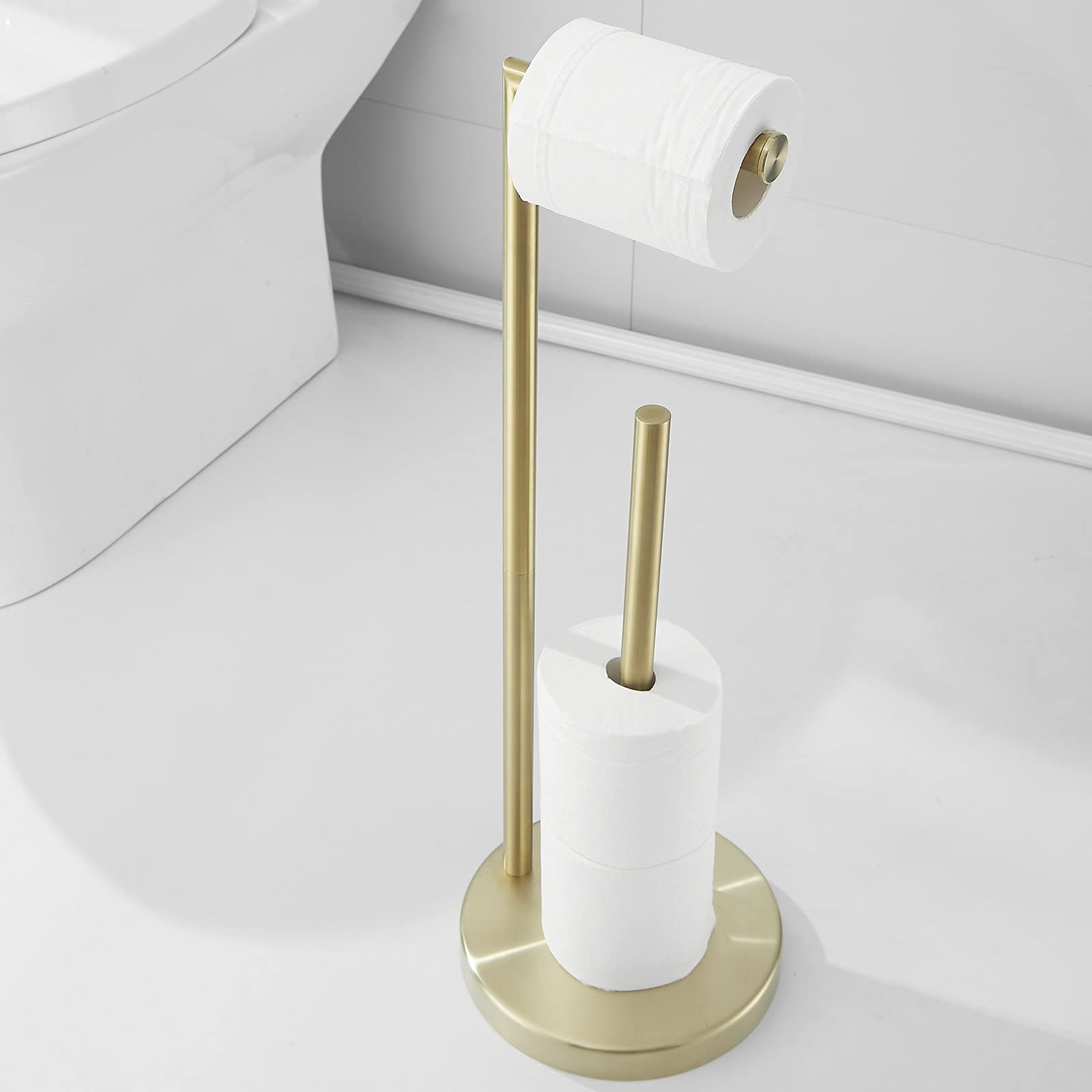Toilet Paper Roll Holder Stand, Newrain Bathroom Free Standing Toilet Tissue Paper Roll Holder Stand With Reserve Function,Brush