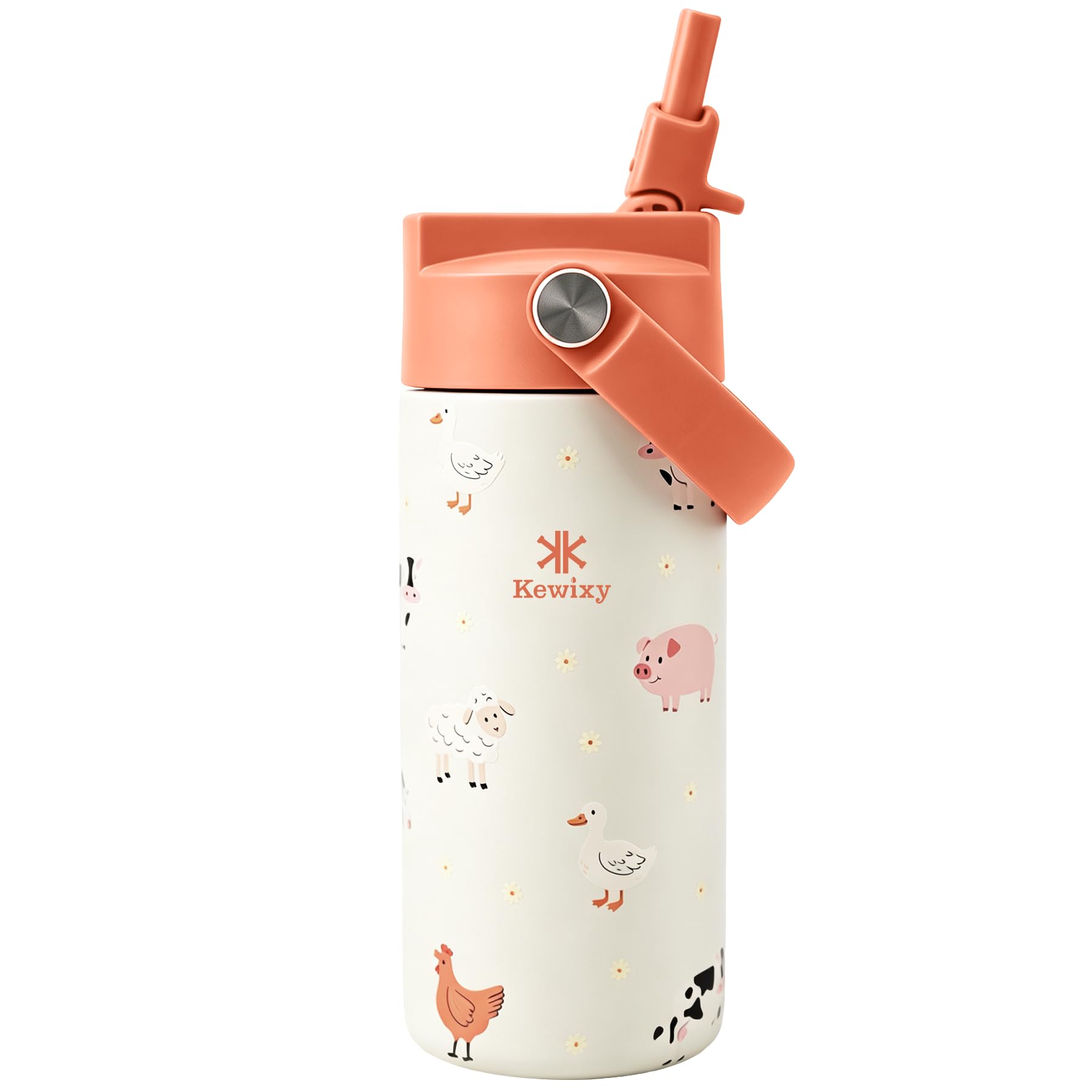 KEWIXY 14 oz Water Bottle with Straw, Easy Slide Lid, Leak Proof, Keep Cold 24H, Vacuum Insulated, Metal Stainless Steel with Ha