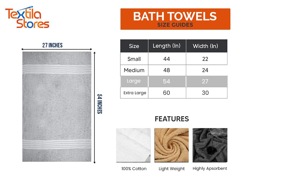 Textila 100% Cotton Large Bath Towels - 27X54 (4-Pack, Silver Gray) - Highly Absorbent, Super Soft, And Luxurious For Bathroom,