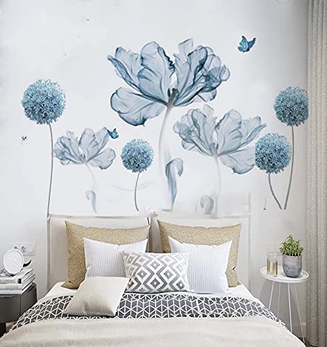 Blue Flowers Wall Decals Large Wall Art Decal Home Wall Flower Vinyl Removable Mural For Living Room Bedroom School Home Office