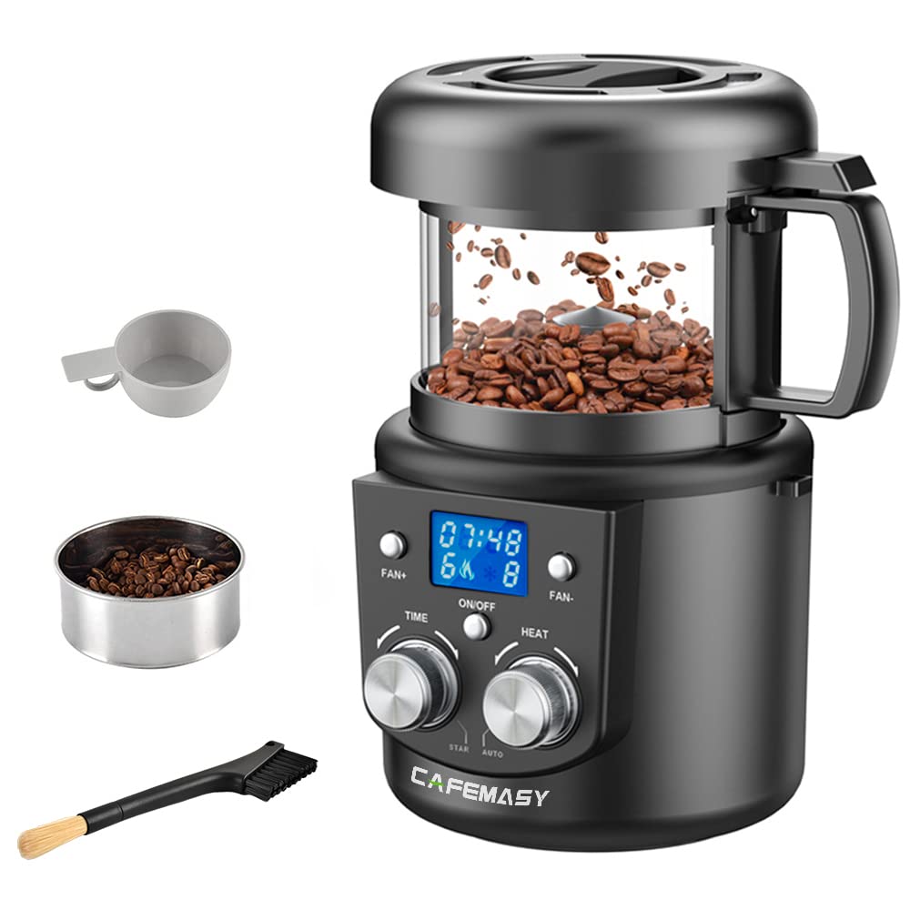 Cafemasy Coffee Bean Roaster Machine - Home Use Air Coffee Roaster With Adjustable Timer Roasting Heating And Air Fan Setting
