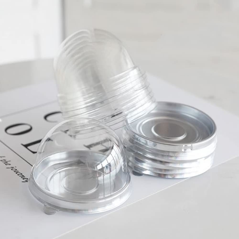 50 Pack 2 Inch Of Clear Plastic Mini Cake Cookies Muffins Dome Box Wedding Birthday Gift Box(Silver)