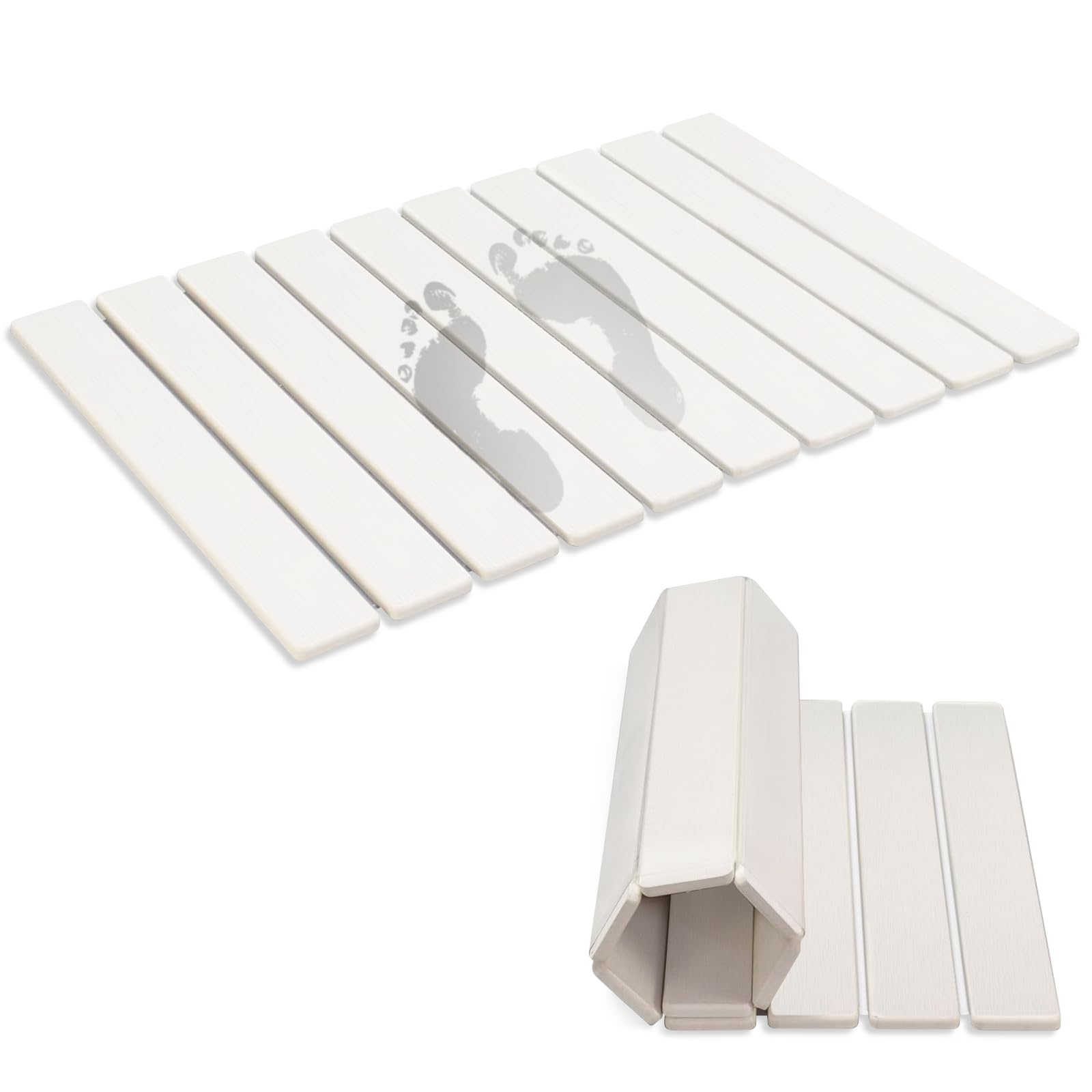 Revid Foldable Stone Bath Mats for Bathroom, 24(L)  16(W) Absorbent Diatomaceous Earth Bath Mat, Non-Slip Quick Dry Bath Mat, Wh