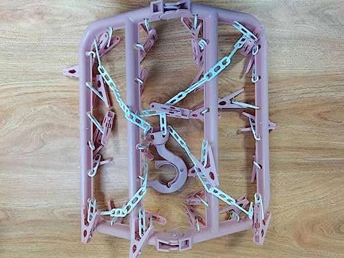 alladaga clothes Drying Hanger with 32 clips and Drip Foldable Hanging Rack (Light Pink)