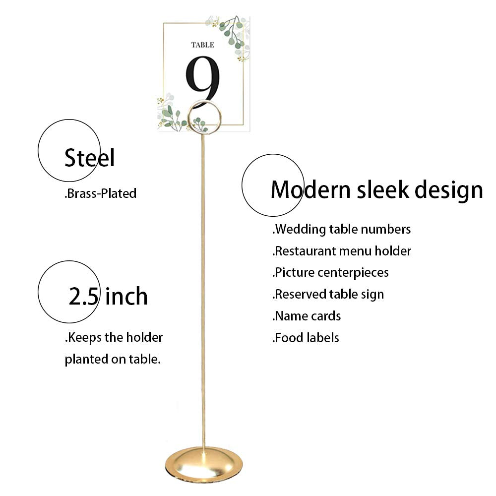 HOHIYA 12 Pcs Table Number Holders 12 Inch Place Card Holder Stands Brass Gold Tall for Photos Food Signs Memo Notes Weddings Restaurants Birthdays Party