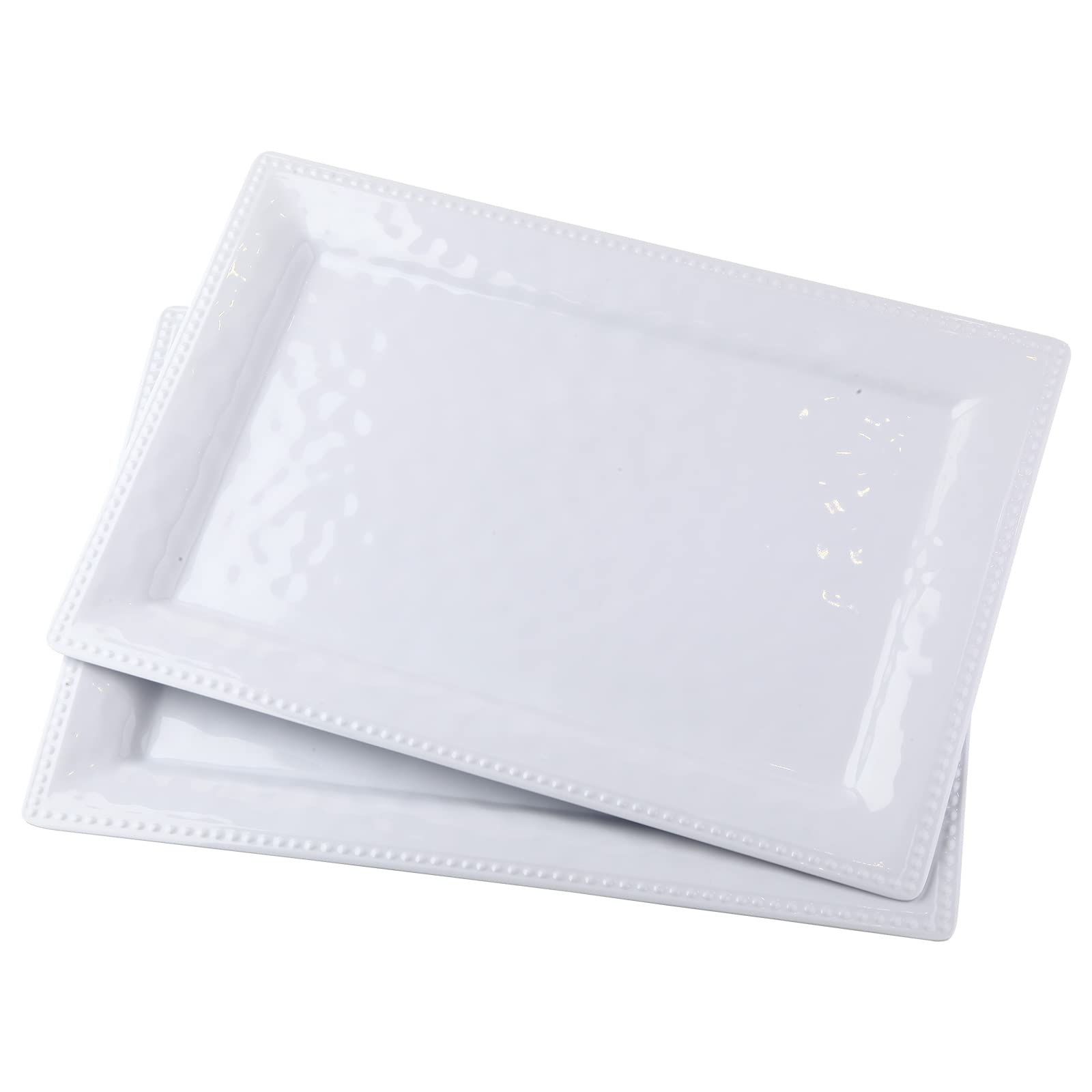 Lok-Osemile Embossed Effectset Of 2 Melamine Rectangular Serving Trays/Platters - White (2)