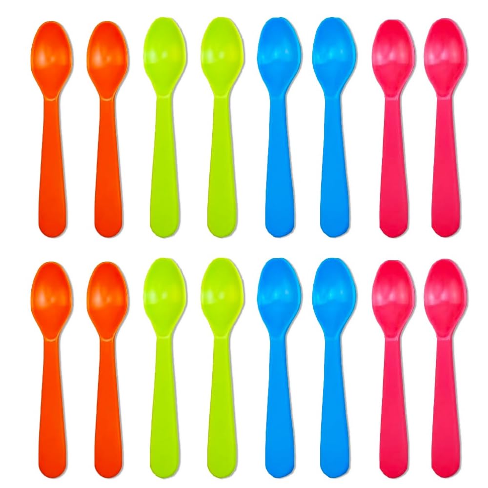 Jawbush 16 Pcs Kids Plastic Spoons, Reusable Toddler Utensils Kids Silverware Set with Bright Colors, Ideal for Travel School Lu