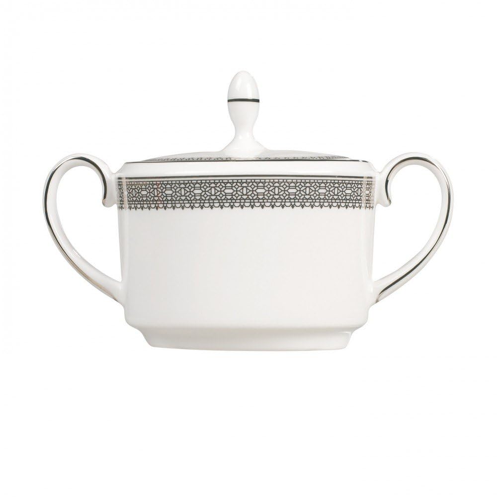Vera Wang For Wedgwood Wang Vera Lace Platinum Covered Sugar, 4.8'', White