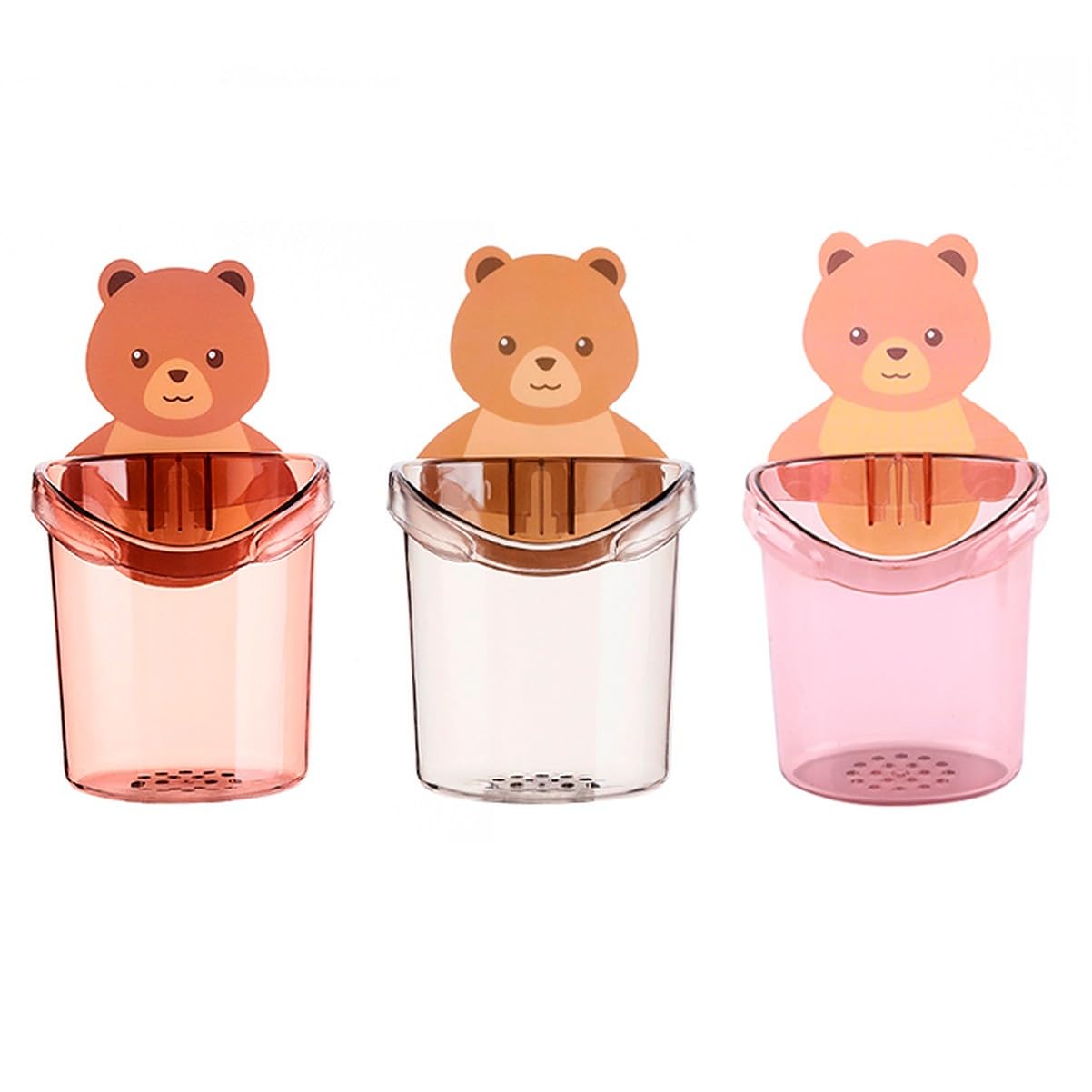 Wolpin Toothbrush Holder (Set Of 3 Pcs) Plastic Stand For Toothpaste, Comb, Brush, Cream, Lotion Kids Bathroom Cup Drain Waterpr