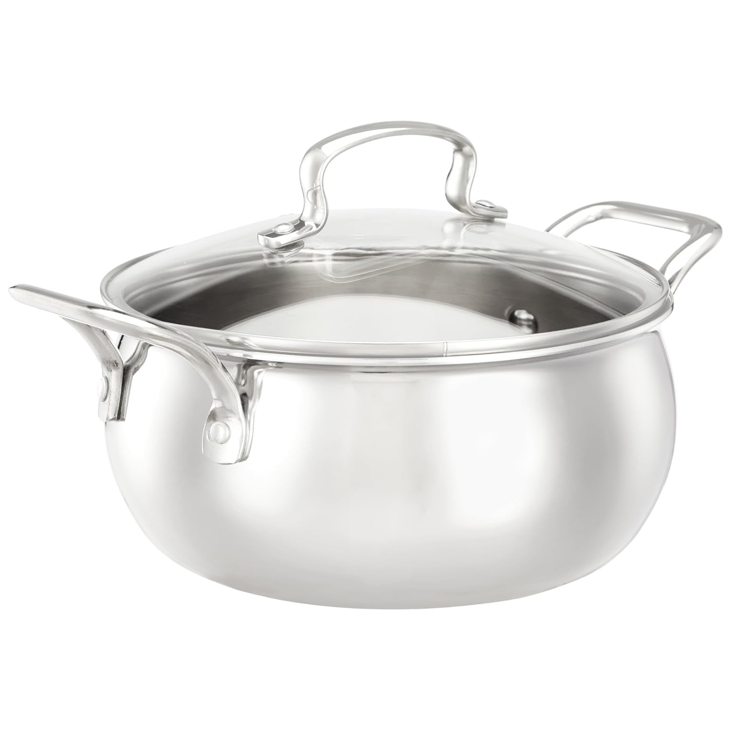 Amazon Brand - Solimo Triply Handi 20 Cm With Glass Lid | Stainless Steel | Uncoated | 3 Liter | Silver