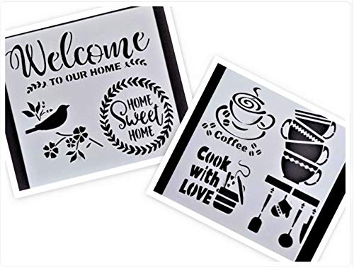 DCAD Stencils  Reusable Craft Stencils,Welcome Sign Quotation, Kitchen Sign,Home Sweet Home Stencil Set 46X6  2 Stencils 1