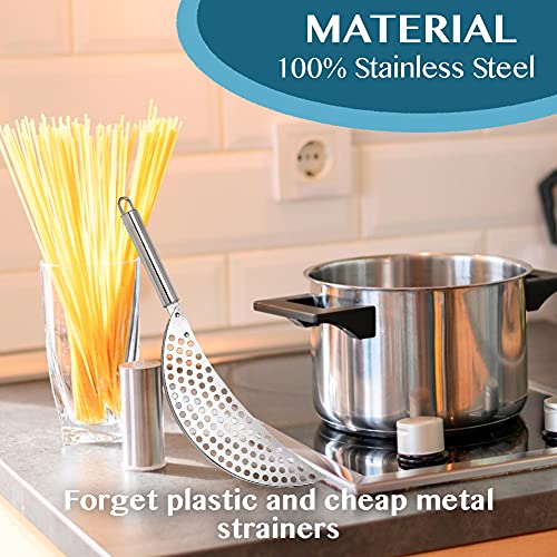Pan Pot Strainer With Handle Stainless Steel Hand Held Crescent Drainer For Spaghetti Fry Noodles Fruit Vegetable Pasta Strainer