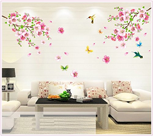 Indian Royals Large Elegant Flower Wall Stickers Graceful Peach Blossom bIndian Royalsds  Wall Stickers for Living Room, Flowe
