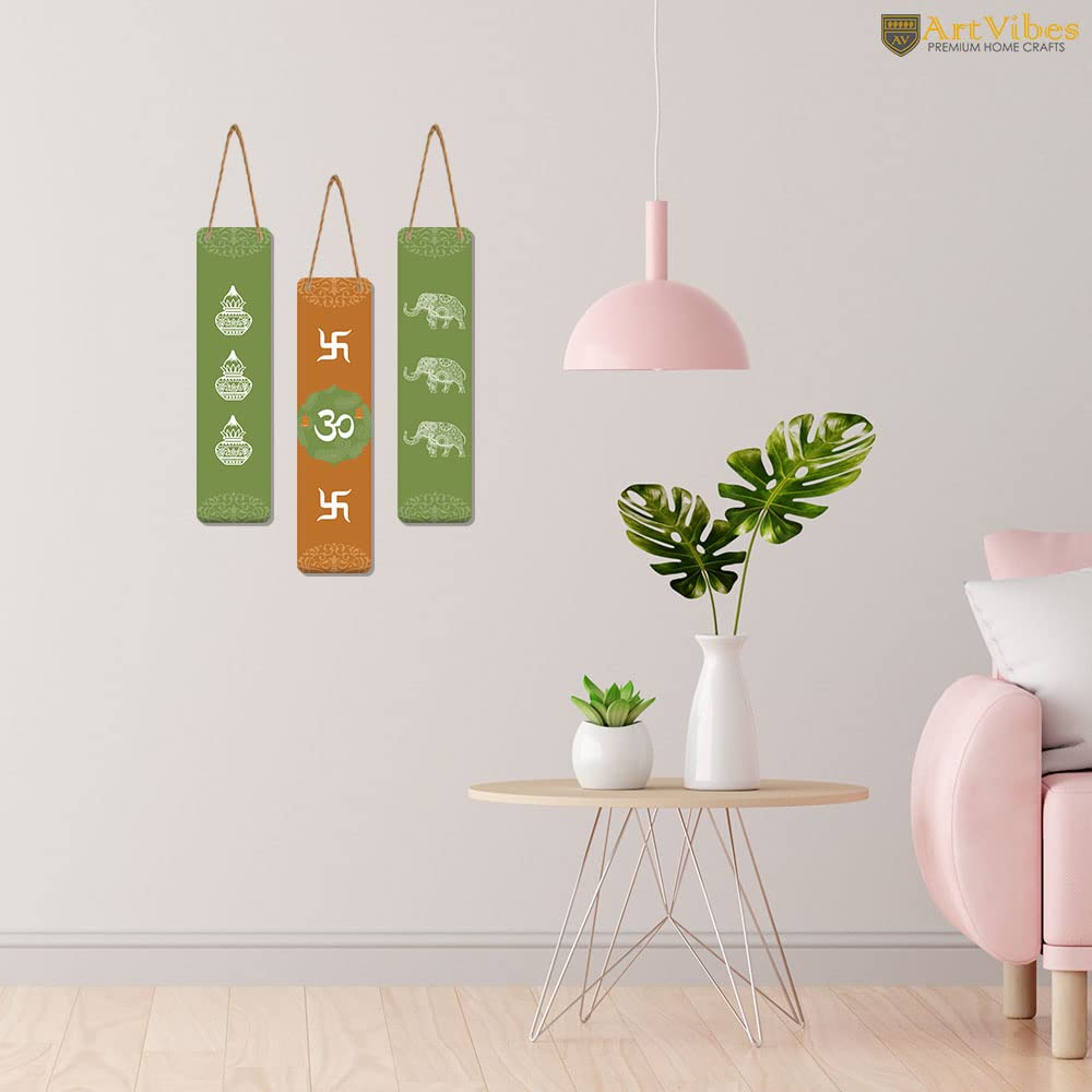 Artvibes Auspicious Symbols Designer Wooden Wall Hanging Decoration Items for Home | Gifts | Bedroom | Wooden Wall Hanger | Mdf