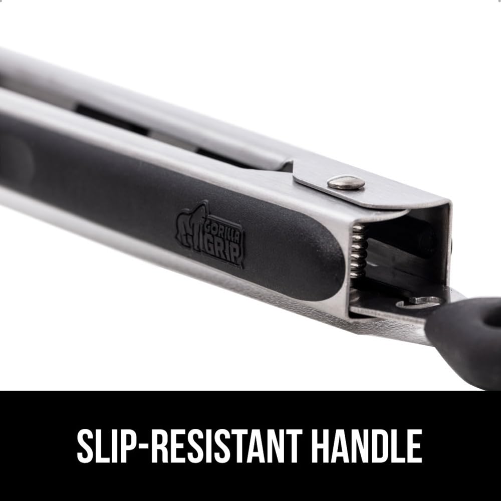 Gorilla Grip Stainless Steel Heat Resistant Bbq Kitchen Tongs Set Of 2, 12 And 14 Inch, Non Scratch Silicone Tip For Nonstick Co