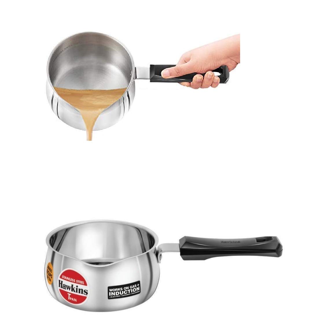 Hawkins Stainless Steel Tpan/Sauce Pan, 1.5 Litres With Glass Lid And 1 Litre With Glass Lid, Set Of 2 Pcs