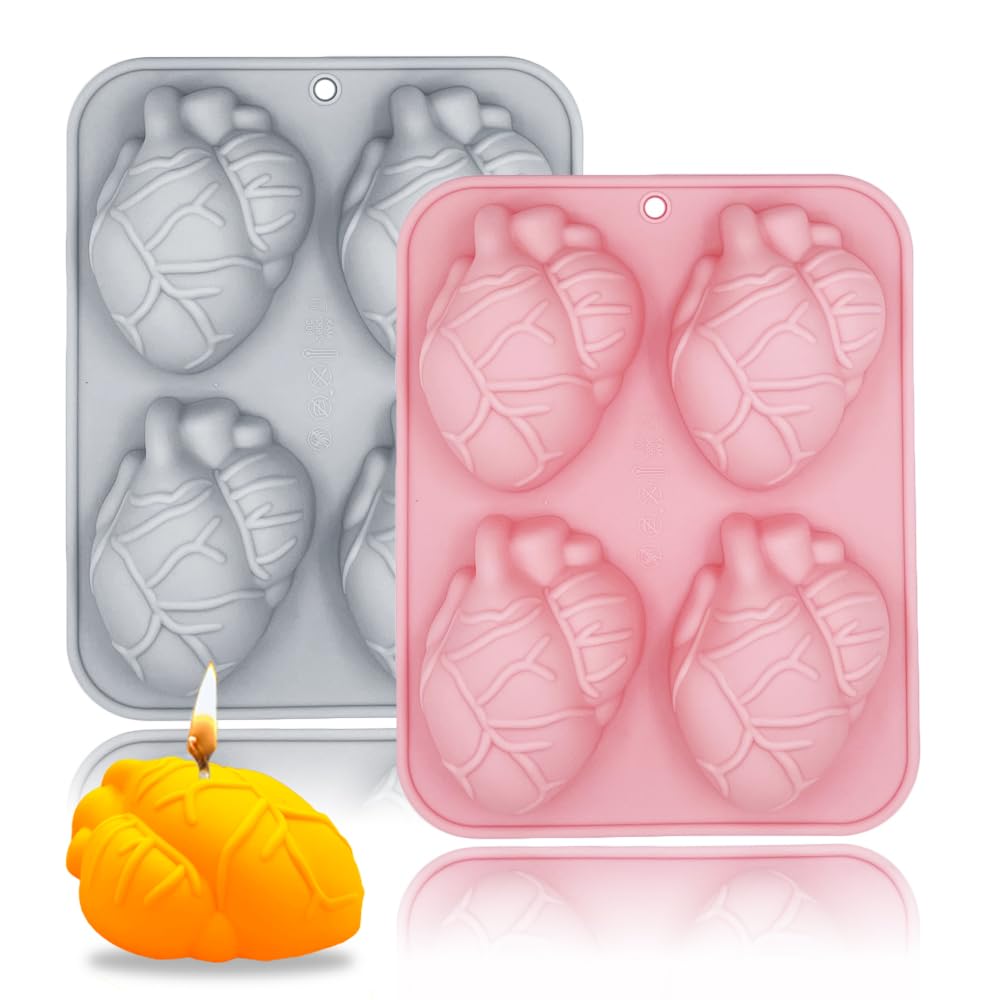 3D Human Heart Silicone Molds, 2 Pack Realistic Halloween Organ Shapes Silicone Muffin Molds For Chocolate Pudding Dessert Jelly