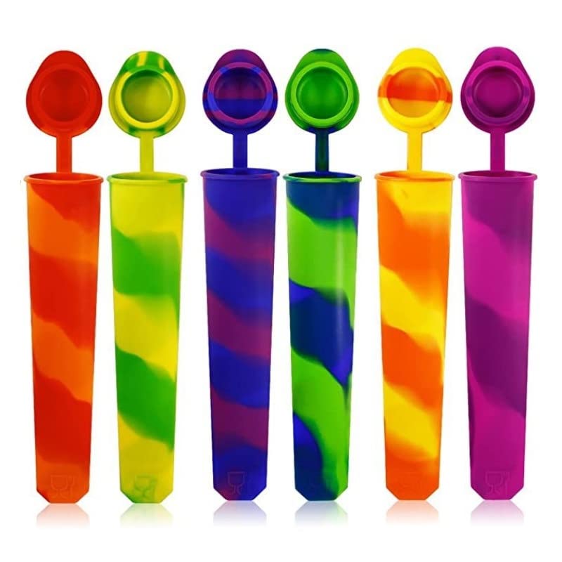 6Pcs Popsicles Molds,Reusable Baby Silicone Popsicle Molds Multi Colors Ice Cream Mold Tray Ice Froze With Lids For Diy Popsicle