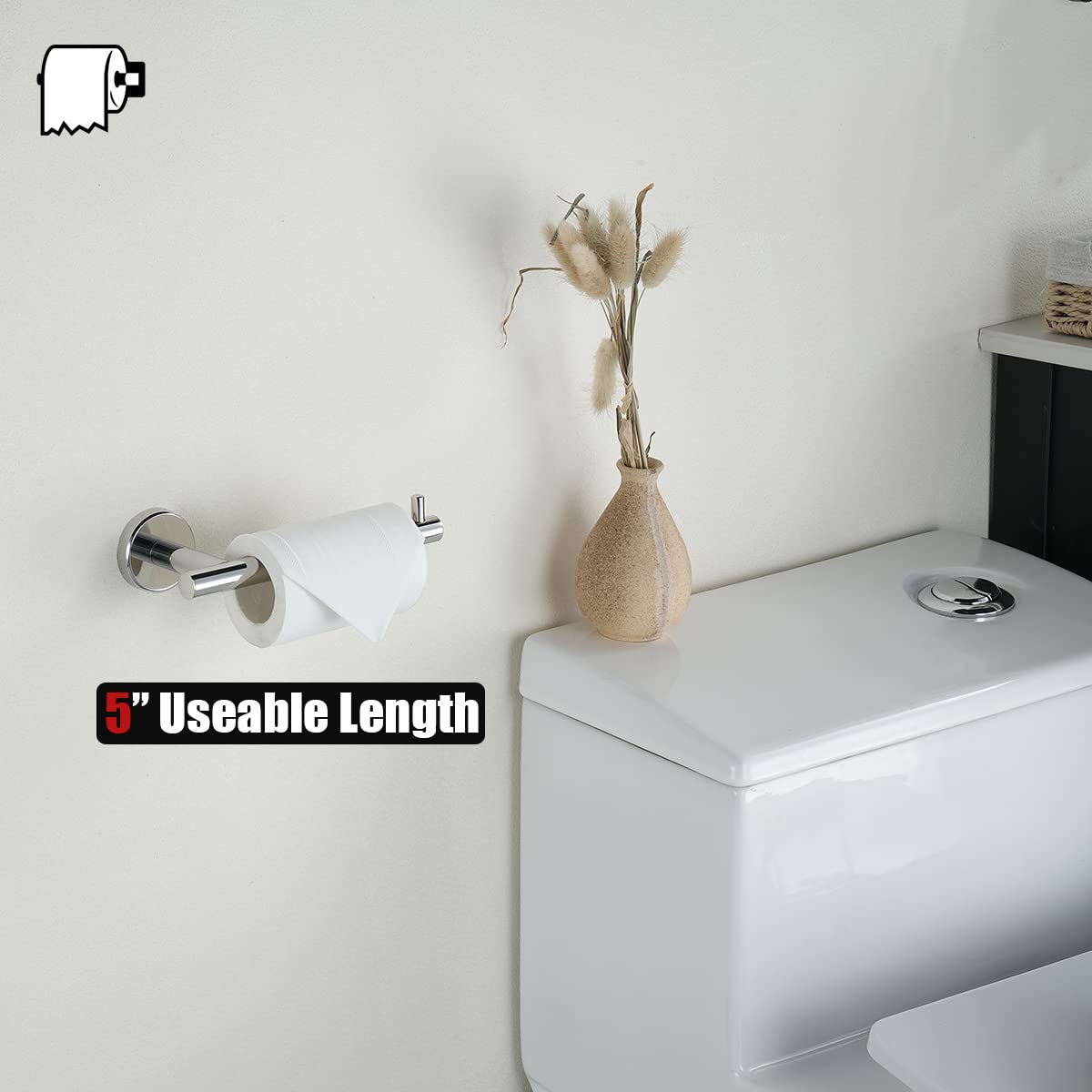 JQK Chrome Toilet Paper Holder  5 Inch 304 Stainless Steel Thick 8mm Tissue Paper Dispenser for Bathroom  Hold Mega Rolls  Polished Chrome Wall Mount  TPH100-CH