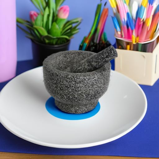 Imusa 6.5 Traditional Heavy Duty Polished Granite Molcajete For Fresh Guacamole, Salsa, Pesto, Herbs, Spices