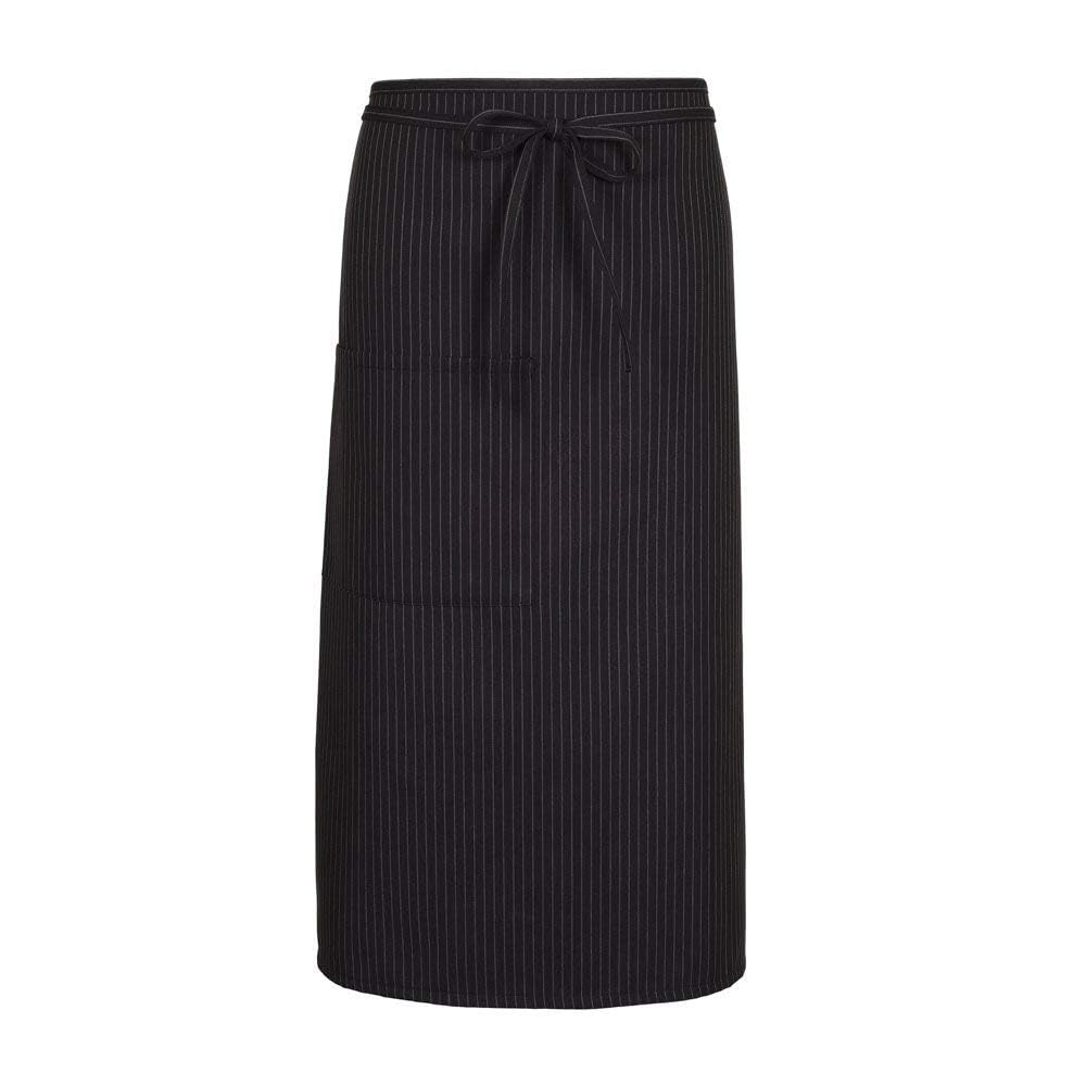 Fame Full Length Bistro Apron W/Patch Pocket & Pencil Stall  Black & Gray Pinstripe 25040 (F2483530)
