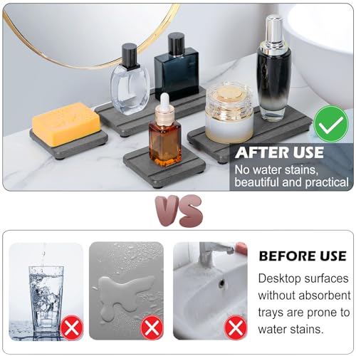 4Pcs Stone Drying Trays For Bathroom Sink, Water Absorbing Stone Tray, Water Absorbent Diatomaceous Earth Tray And Coaster, Diat