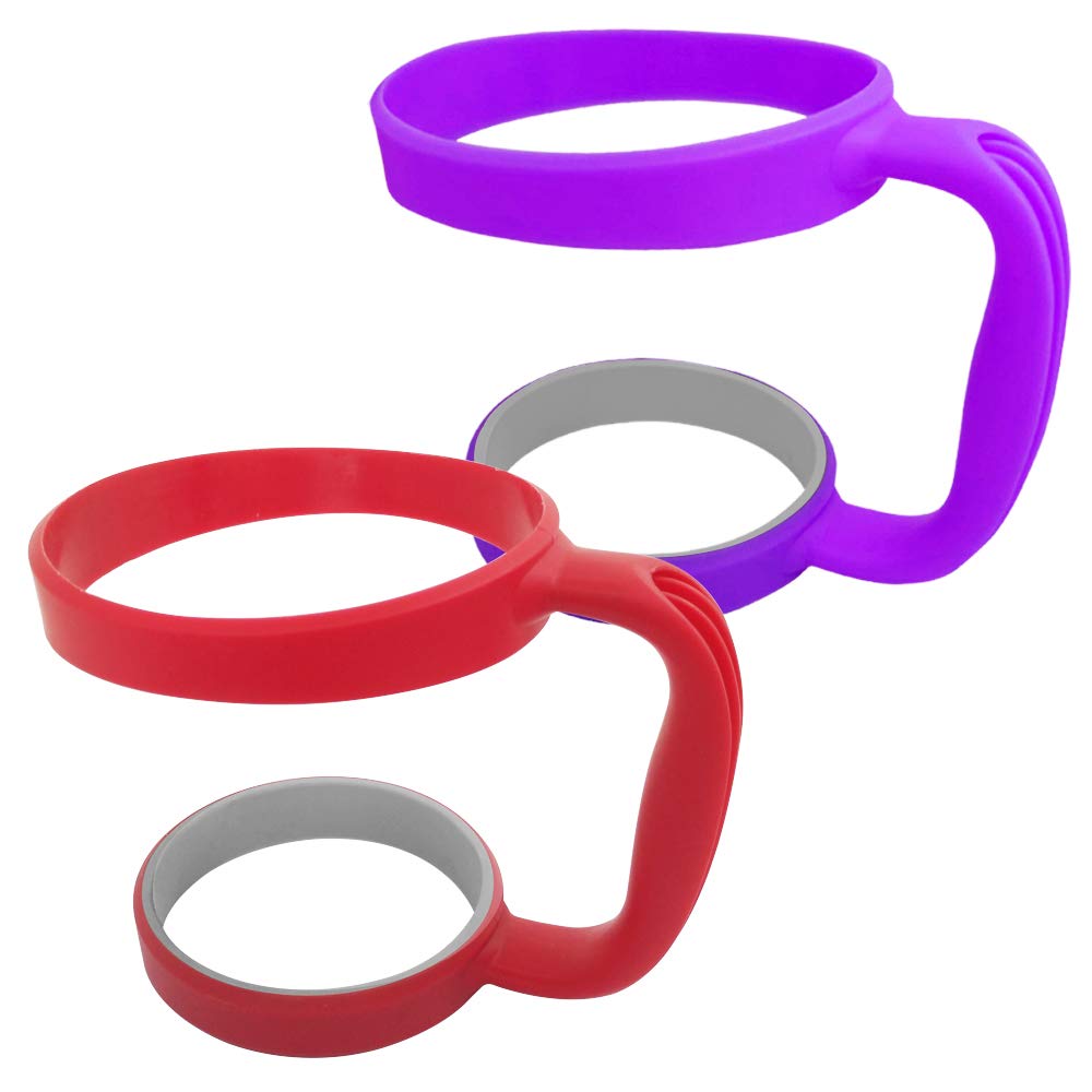 2 Pack Tumbler Handle for 30oz Cups - Compatible with Yeti, RTIC, Ozark Trail, SIC, Chillr, Kodiak & More, Red & Purple Set
