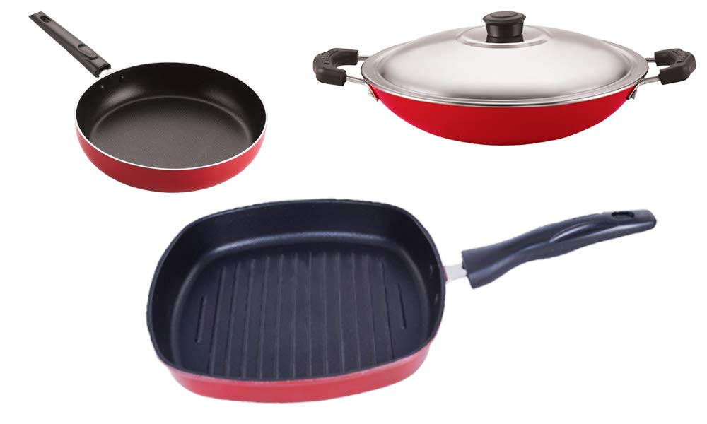 Nirlon Non Stick Bpa Free Aluminium Kitchen Cooking Essential Set Of 3 Pieces (Fp10_Ac_Gp24)