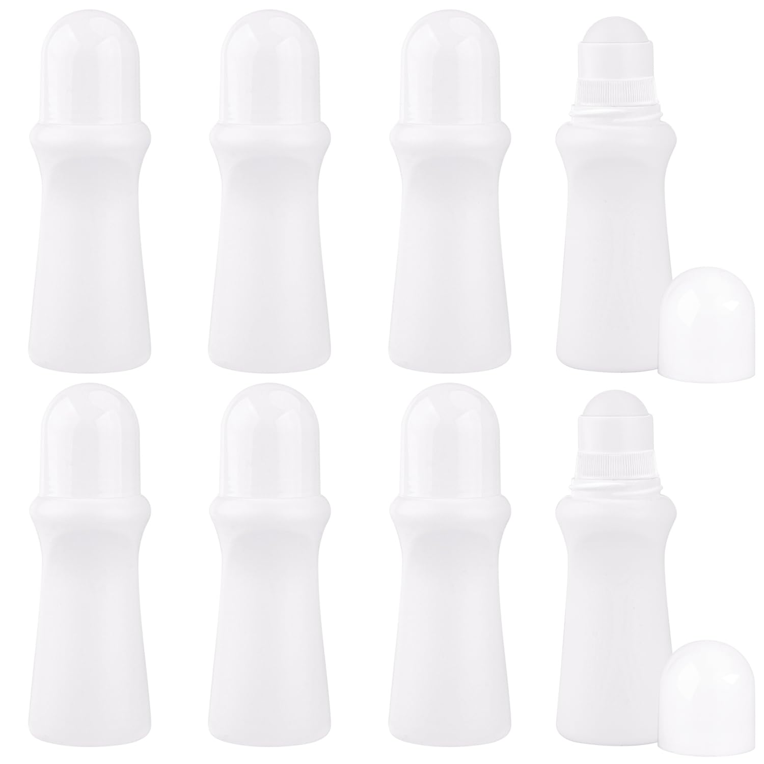 BOSMIOW 8Pcs 75ml/2.53oz White Plastic RollOn Deodorant Bottles ThinWaist Style Rollerball Bottles Refillable LeakProof Conta